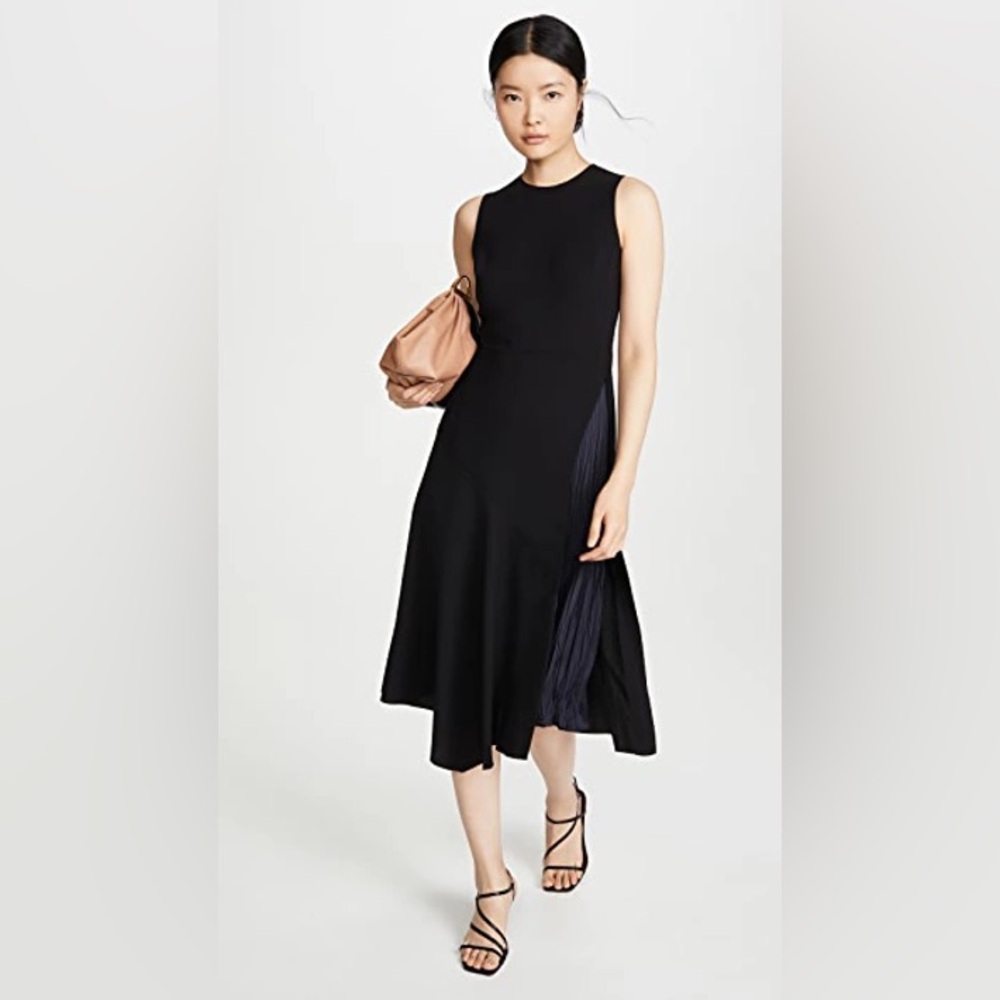 Vince Asymmetric Paneled Crepe and Hammer-satin Midi Dress - NWT